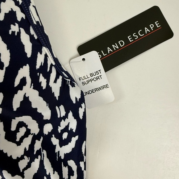 Island Escape Tankini Bikini Top Womens 12 Navy Blue White Pattern Underwire NWT - Picture 3 of 9